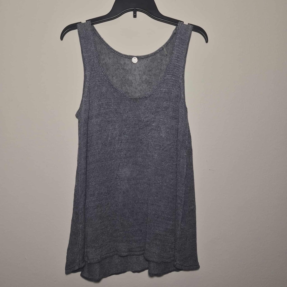 Margaret O'Leary 100% Linen Washed Denim Blue Shabby Chic Chunky Knit Tank Top M